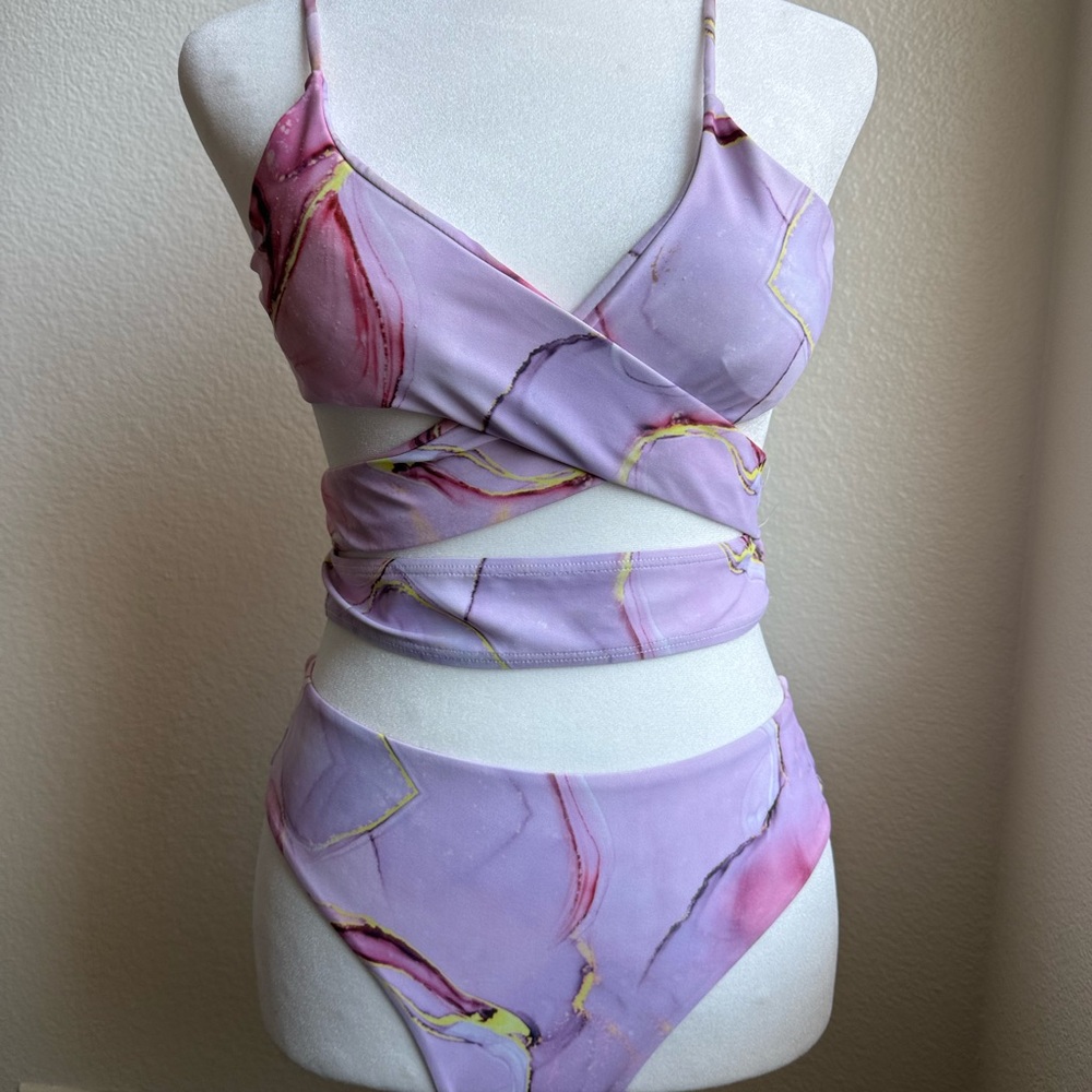 Lavender Marble Wrap Bikini Set